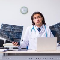 Young male doctor radiologist working in the clinic