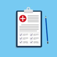 Clinical record, prescription, medical checkup report, health insurance concepts. Clipboard with checklist and medical cross pen in mockup style for website or mobile apps design. eps10