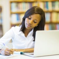 female college student studying