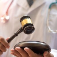 Forensic medicine concept. Pathologist doctor holding hammer court as investigation of criminal law cases and civil law cases in some jurisdictions Forensic medicine concept. Pathologist doctor holding hammer court as investigation of criminal law cases and civil law cases in some jurisdictions